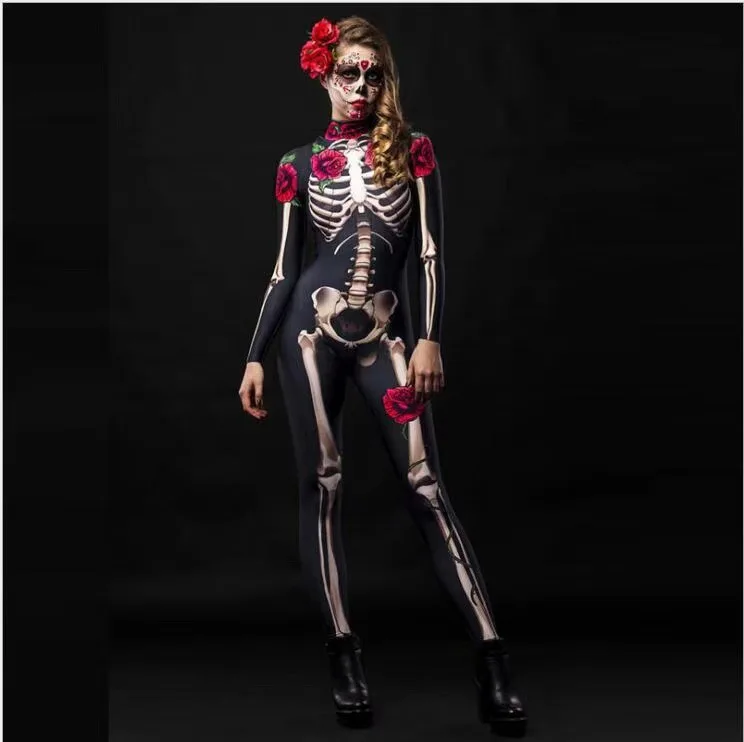 Пасхальный страшный костюм для взрослых и детей с изображением скелета розы