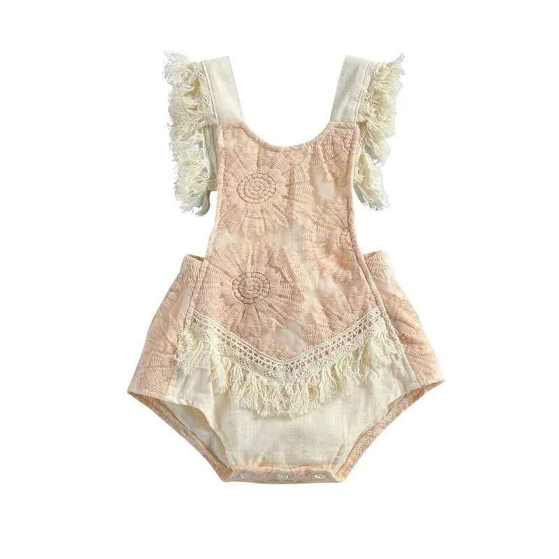 

0-24M Cute Newborn Baby Girl Sleeveless Backless Tassel Lace Flower Romper Jumpsuit One Pieces Summer Clothes