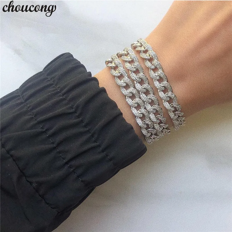 Choucong браслеты для хип-хопа Micro pave AAAAA cz серебряные цвета со льдом цепь вечерние свадебные браслеты для wo мужчин ювелирные изделия подарок