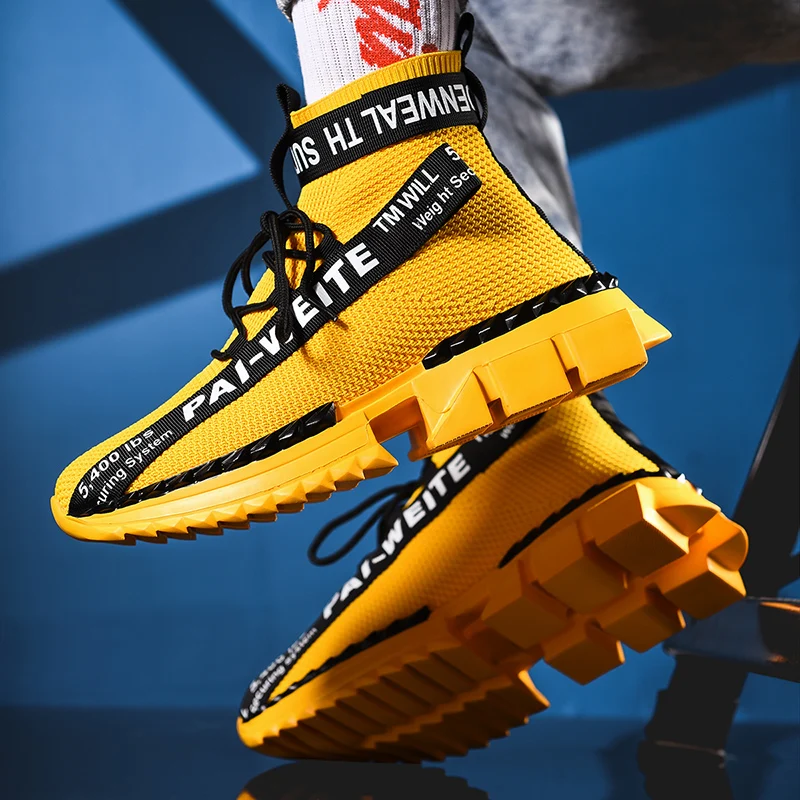 

Fashion High Top Sock Breathable Casual Men Shoes 2020 New Man Sneakers Black and White Soft Lightweight Big Size Zapatos Hombre