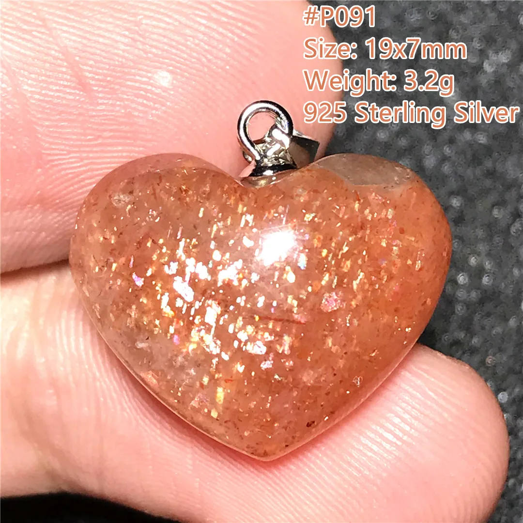 

Natural Strawberry Quartz Heart Gold Sunstone Pendant For Women Men Gift 19x7mm Beads Crystal Stone 925 Silver Jewelry AAAAA