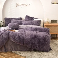 luxury thick fleece duvet cover queen king winter warm bed quilt cover fluffy plush shaggy bedclothes bedding set