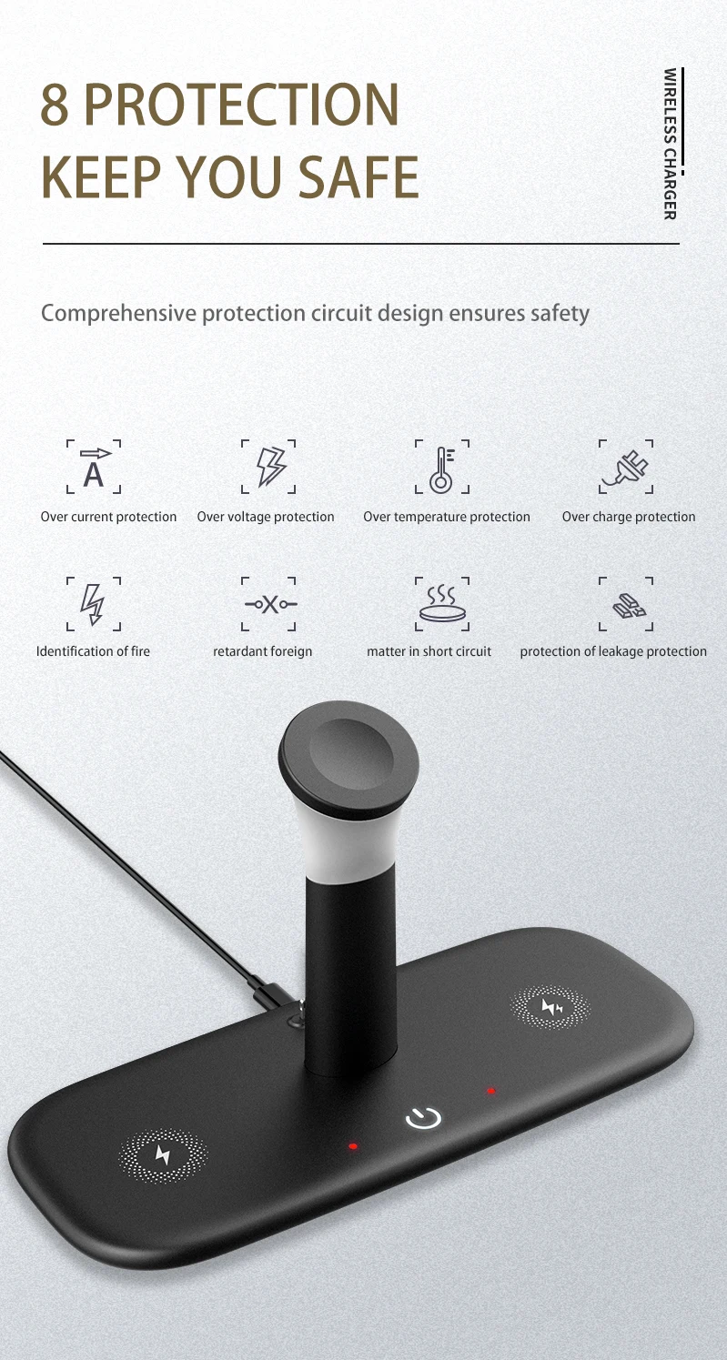 Carregador sem Fio para Iphone 5 em 1 com Lâmpada de Luz Rápido xr x 8 Apple Assista Estação Carregamento Doca Airpods Pro Iver 15w qi 12 11 7 15w qi rápido carregador sem fio para