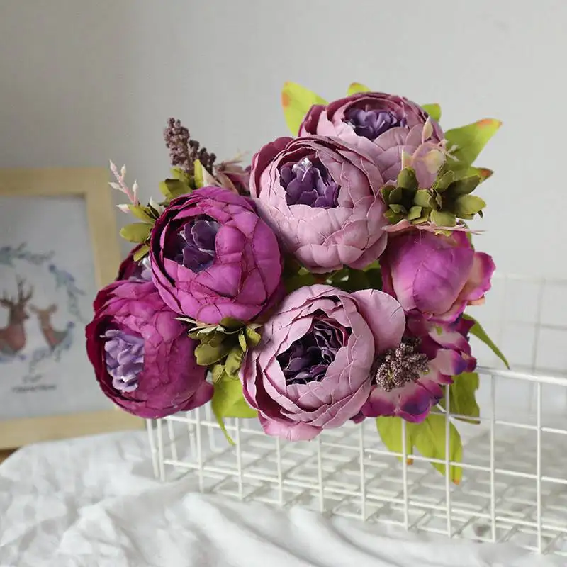 Fake flower Home Party Decor Bunch Silk Peony Artificial Flowers Wedding Bouquet 13 Heads | Дом и сад