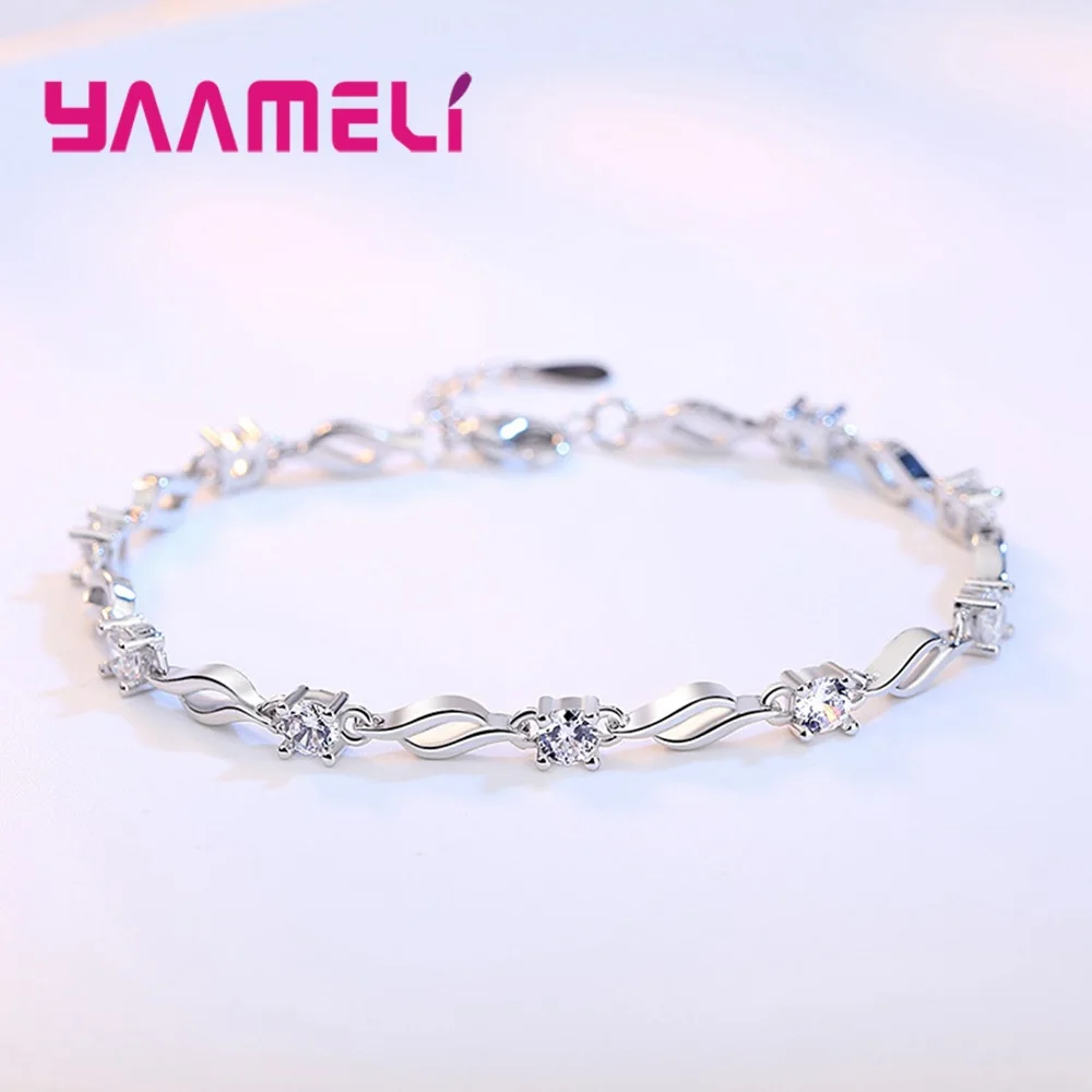 New Purple White Zircon Engagement Jewelry for Women Female 925 Sterling Silver Link Chain Bracelets Bangles Graceful Design | Украшения и