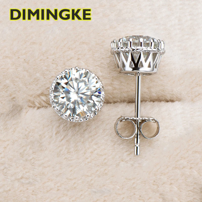

DIMINGKE S925 Sterling Silver 18K Gold 1CT Natural Moissanite Earrings Wedding Anniversary gift with GRA Certificate