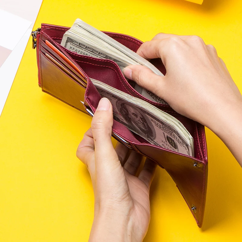 Contact's Fashion Coin Purse Zipper Wallet Genuine Leather Women Wallets Small Money Bag for Ladies Short Billfold Card Holder