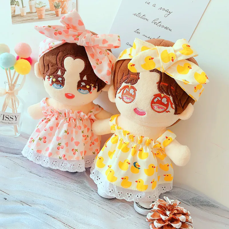 

20cm doll clothes Lovely Summer braces skirt Maxi dress Headband suits dolls accessories Korea Kpop EXO idol Dolls gift DIY Toys