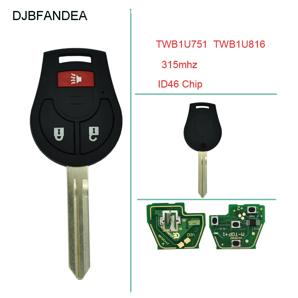 

DJBFANDEA Car Remote Key DIY for NISSAN Note Qashqai Sunny Sylphy Tiida X-Trail CWTWB1U751 CWTWB1U816 315MHz with Chip