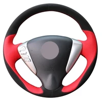 diy customize braiding black suede red leather car steering wheel cover for nissan tiida sylphy sentra versa note 2014 2017