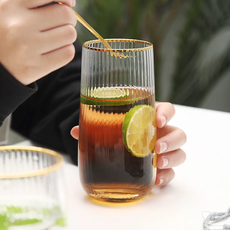 

Heat-resistant Wall Glass Cup Gold Inlay Edge Glass Cup Coffee Milk Tea Whiskey Stemless Wine Glass Water Glasses Juice Cup
