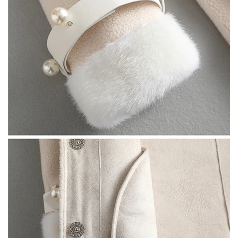 

quality winter high 2021 autumn wool coat granule sheep shearing coat ladies mink fur collar long lamb hair fur coat