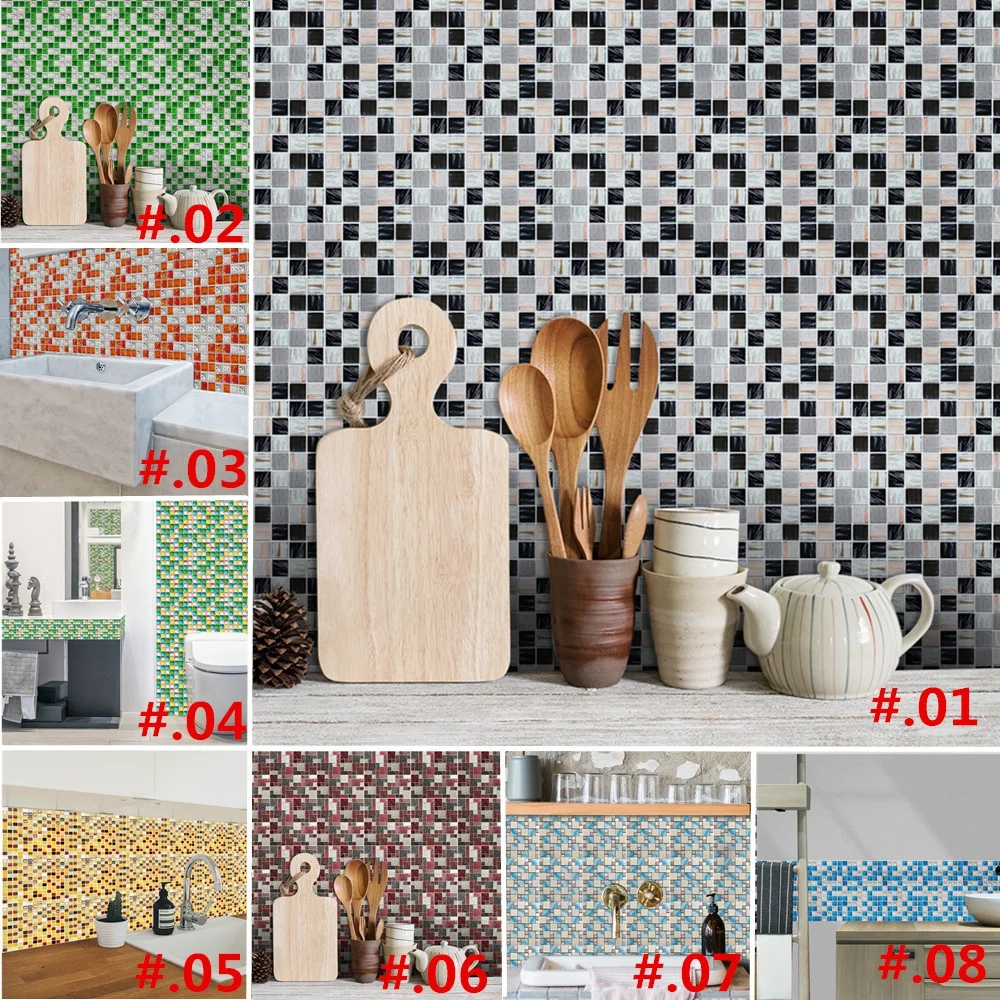 

25pcs Imitation Furniture Art Backsplash Kitchen Oilproof Wall Cover PVC Self Adhesive Waterproof Tiles Mosaic Wall Sticker