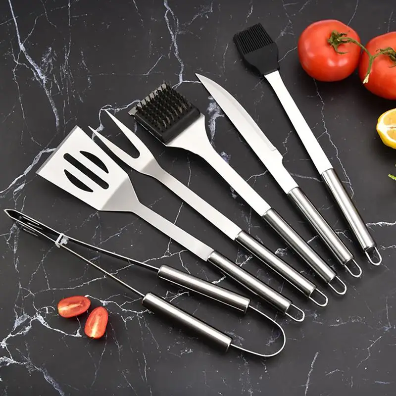 

Barbecue Accessories Set Professional Reusable Grill Stainless Steel Fork Turner Food Tongs Pastry Brush Kitchen Gadgets
