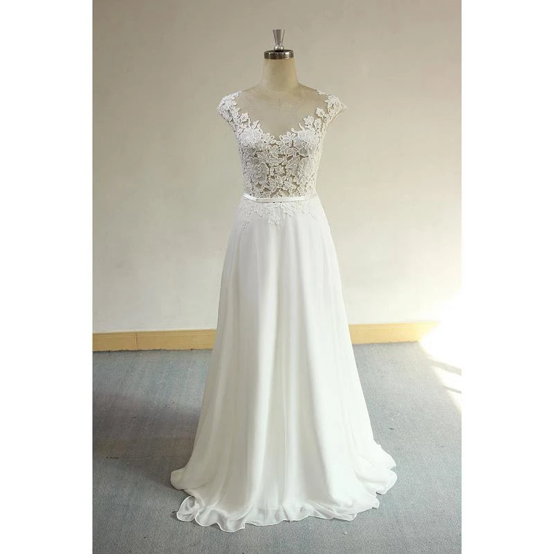 Белое Кружевное шифоновое платье трапеция до пола с V образным вырезом и рукавами