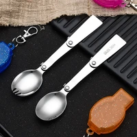 stainless pocket spoon folding spork portable outdoor camping cutlery travel tableware picnic hiking fork spoon