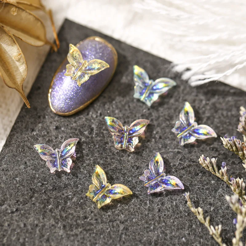 

50pcs 3D Aurora Colored Butterfly Nail Art Decorations AB Colorful Resin Manicure Jewelry Accessories Wholesale Drop Shipping