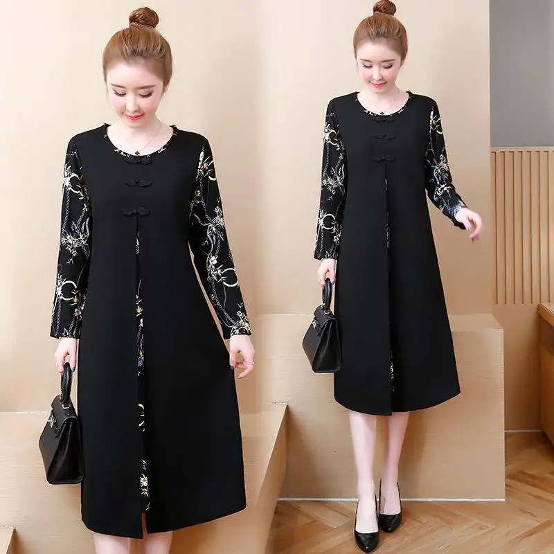 Женское платье большого размера 4XL 5XL осеннее с принтом зимнее длинное в