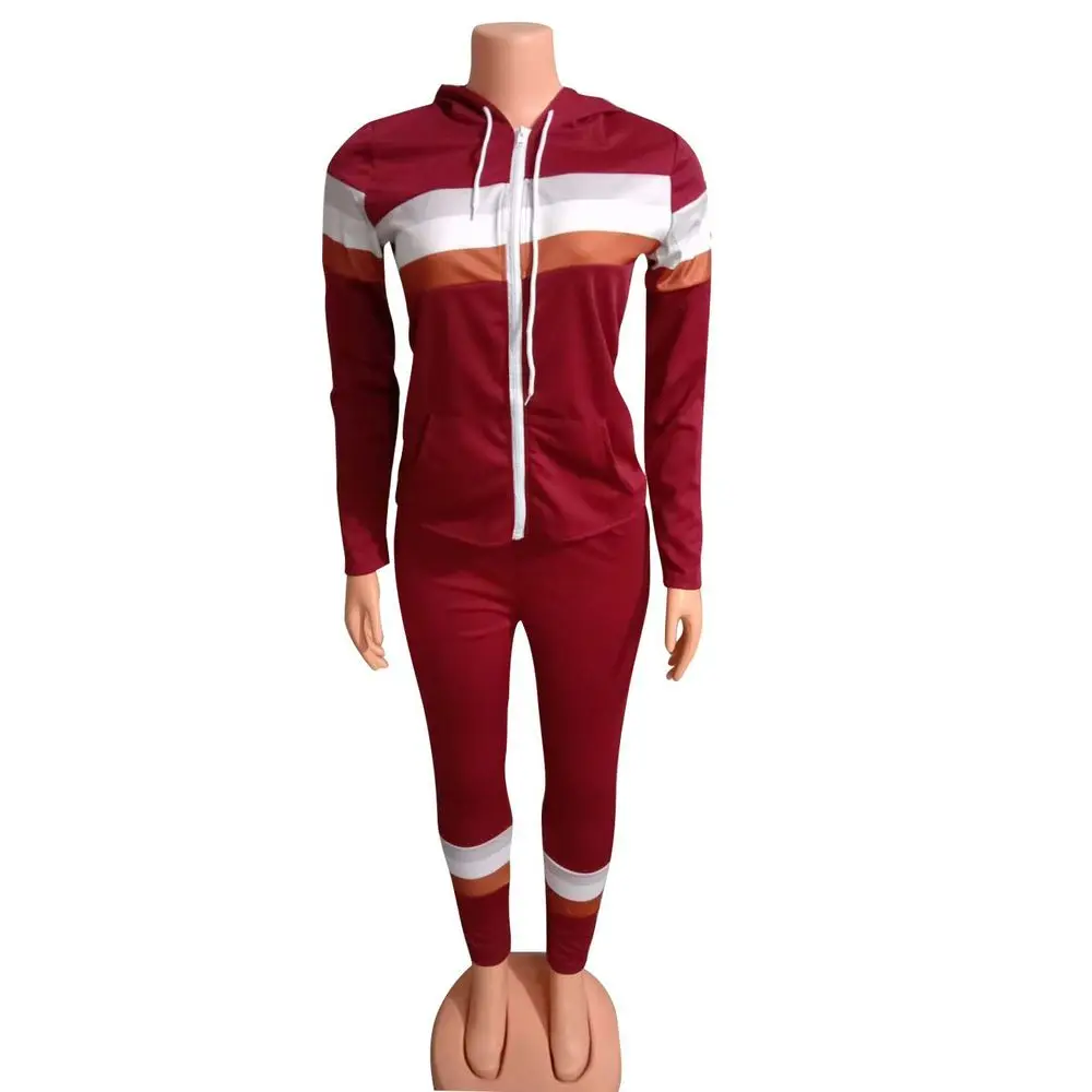 

Color Block Patchwork Long Sleeve Hooded Pullover+fitness Sporty Jogger Sweatpant Casual Autumn Matching Set Fashion Tracksuits