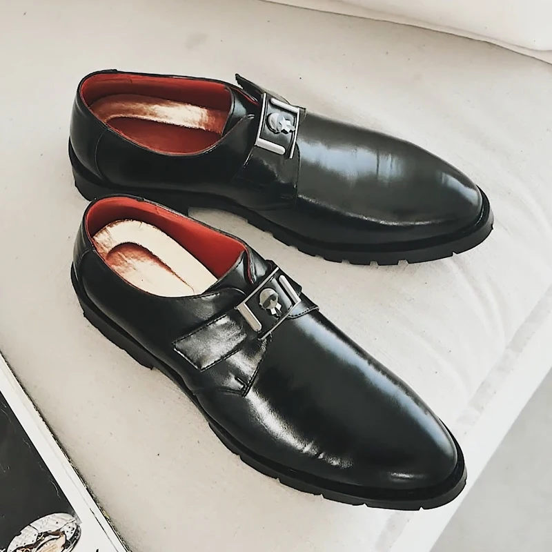 

Misalwa Retro British Business Pointy Black Shoes Slip On Handmade Leather Men Dress Shoes Fashion New Rubber Bottom Derby Flats