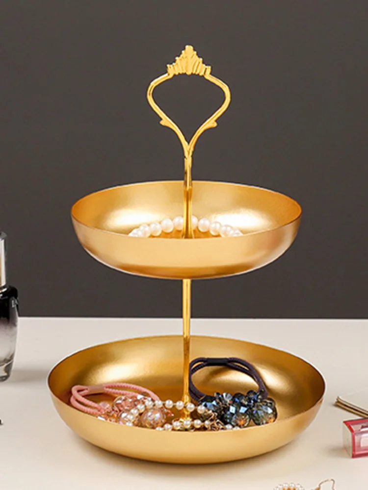 

Nordic Vanity Tray Double-deck Cosmetics Storage Tray Creative Dressing Table Desktop Racks Princess Finishing Rack Jewelry Tray