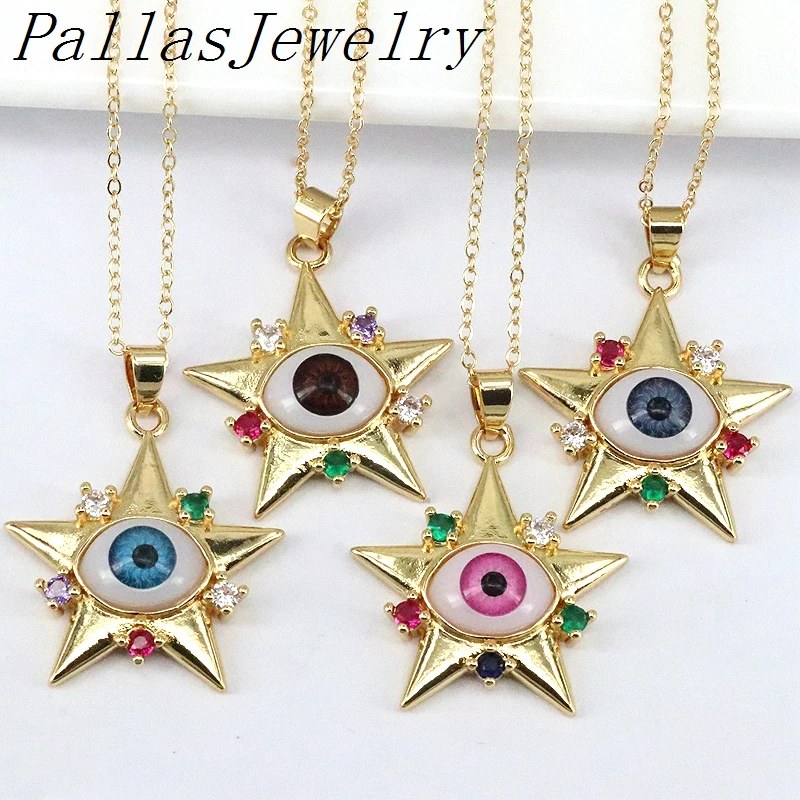 

10 шт. модное винтажное ожерелье в форме звезды из смолы Радужное циркониевое ожерелье для женщин Подарочные украшения турецкий счастливый ...