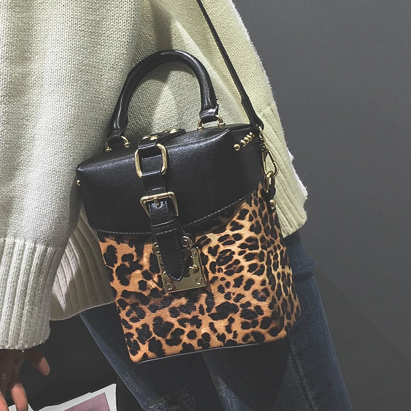 TekiEssica модная винтажная леопардовая сумка в форме коробки Женская Повседневная