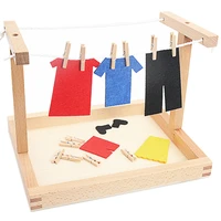 baby montessori wooden diy mini simulation clothes drying frame clothes suit toys for children basic life practice training toy