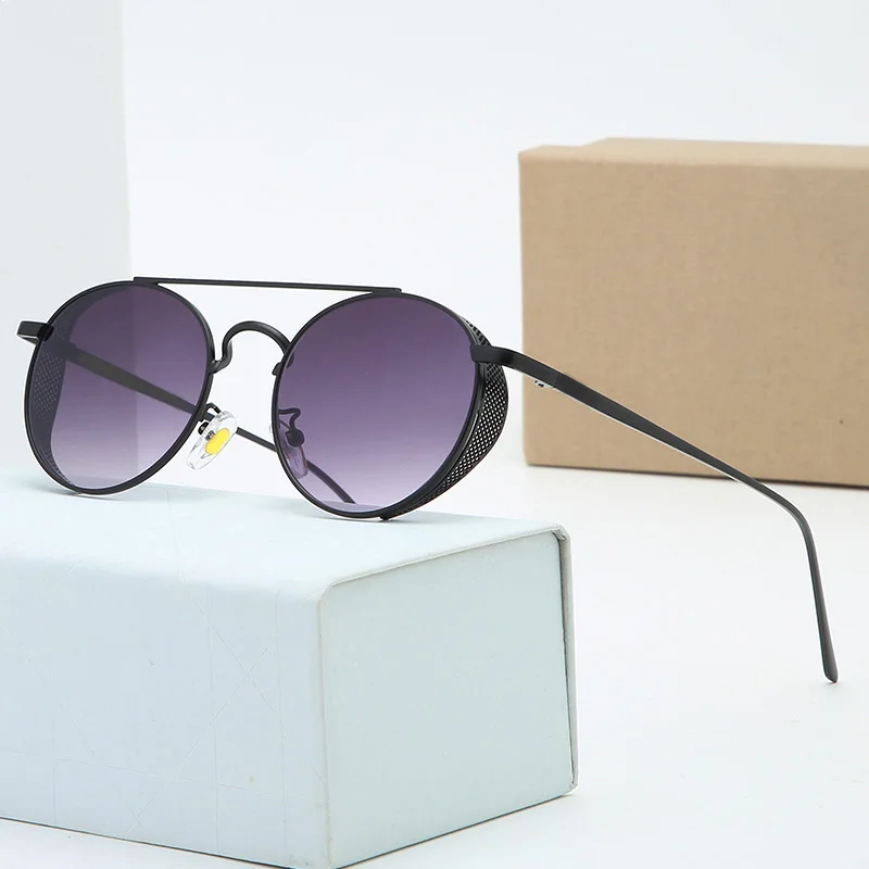 

Classic Sunglasses for Women, Classic Punk Style, Neutral, Round Metal, Mirror, Retro Style, with Original Box, 2021