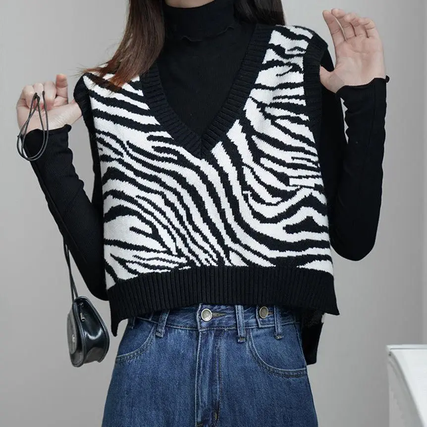 

sweater women Waistcoat vest jacket Zebra Oversize vest women knitting loose fashion highquality v-neck sweater top