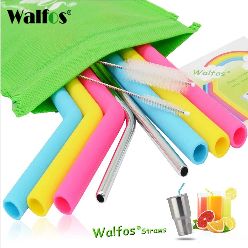 Набор из 8 многоразовых питьевых трубок WALFOS гибкая Пищевая силиконовая