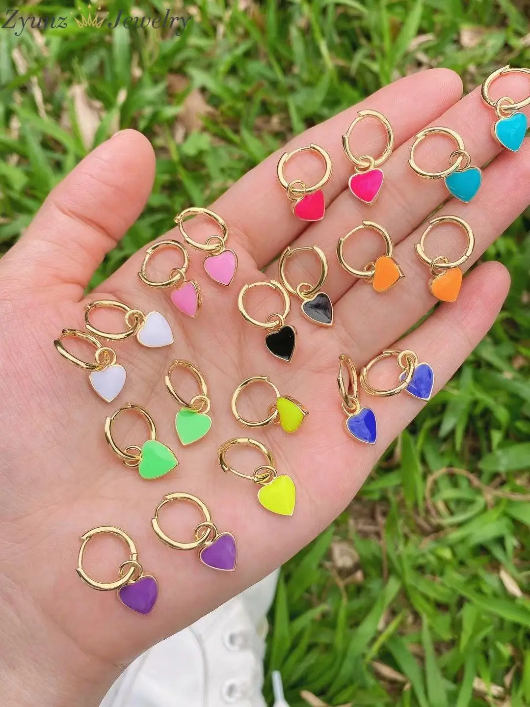 

5 Pairs, Cute Enamel Heart Hoop Earrings For Women Gold Color Neon Enamelled Earrings Brinco Fashion Jewelry Pendientes Mujer