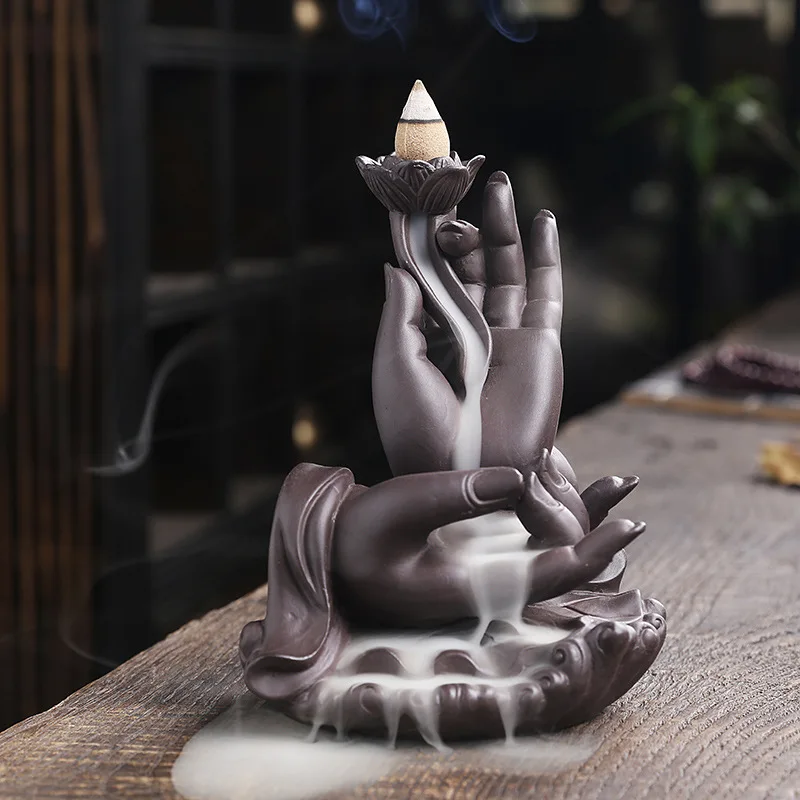 

Популярный керамический креативный фэн-шуй Декор Будда ручной обратный поток курильница настольное украшение держатель для благовоний ак...