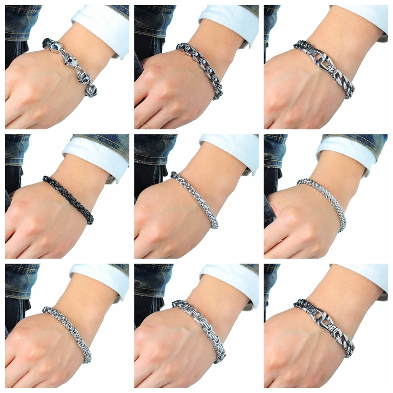 Мужские байкерские цепи с черепами и 316L браслеты из нержавеющей стали мужские