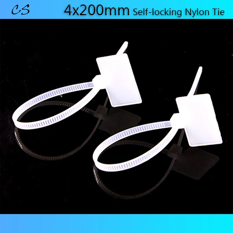 

4x200mm White Nylon Tie Tags Labels Self-Locking Network Cable Zip Trim Wrap Loop Wire Straps Label Markers Cable Tag