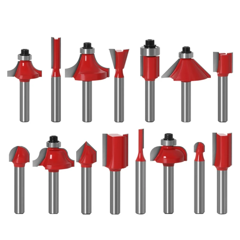 

15pcs 1/4 Inch Router Bit Set Trimming Straight Milling Cutter for Wood Cutting Woodworking Chamfering Modeling