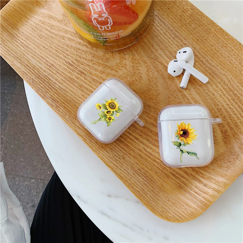 Симпатичный прозрачный чехол с фиолетовыми цветами мака для Airpods 2 Чехол Для Air Pods