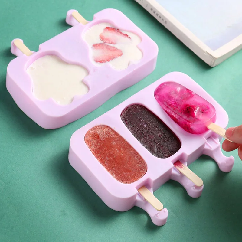 

Silicone Ice Cream Molds with Lid Homemade Dessert Freezer Fruit Juice Popsicle Mold with 50 Ice Cream Sticks