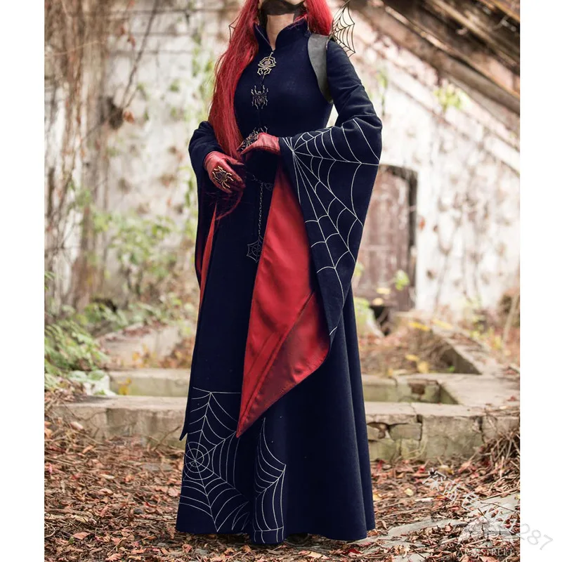

Cos Medieval Gothic Witch Vintage Sexy Maxi Dress Adult Women Slim Flare Sleeve Irregular Gown Long Dress Large Size 5XL