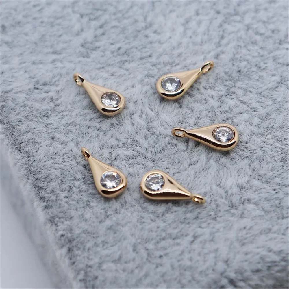 

18K copper wrapped gold color set zircon pendant handmade DIY earpiece accessory bracelet with water drop tail pendant material