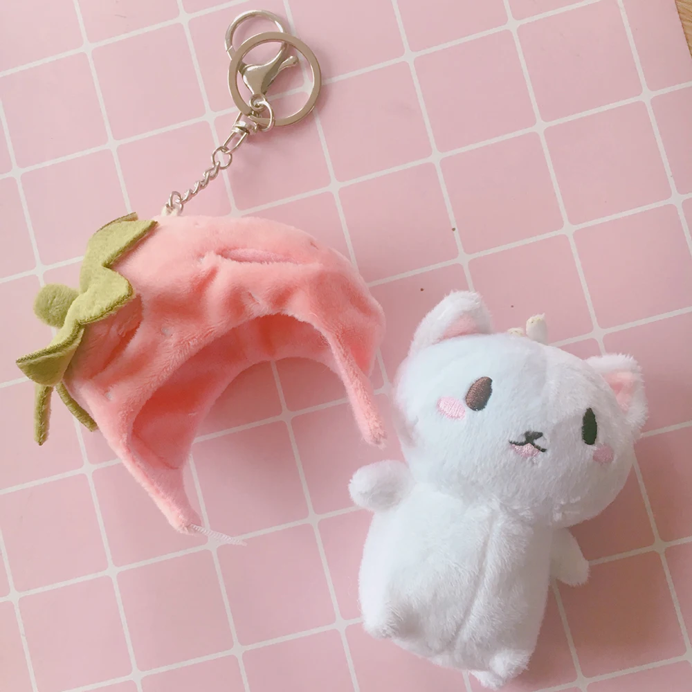 Children's Cartoon Cute Plush Toy Girl Heart Strawberry Hat Cat Pendant Bag Keychain Baby Soothes Birthday Gift 11 | Игрушки и хобби