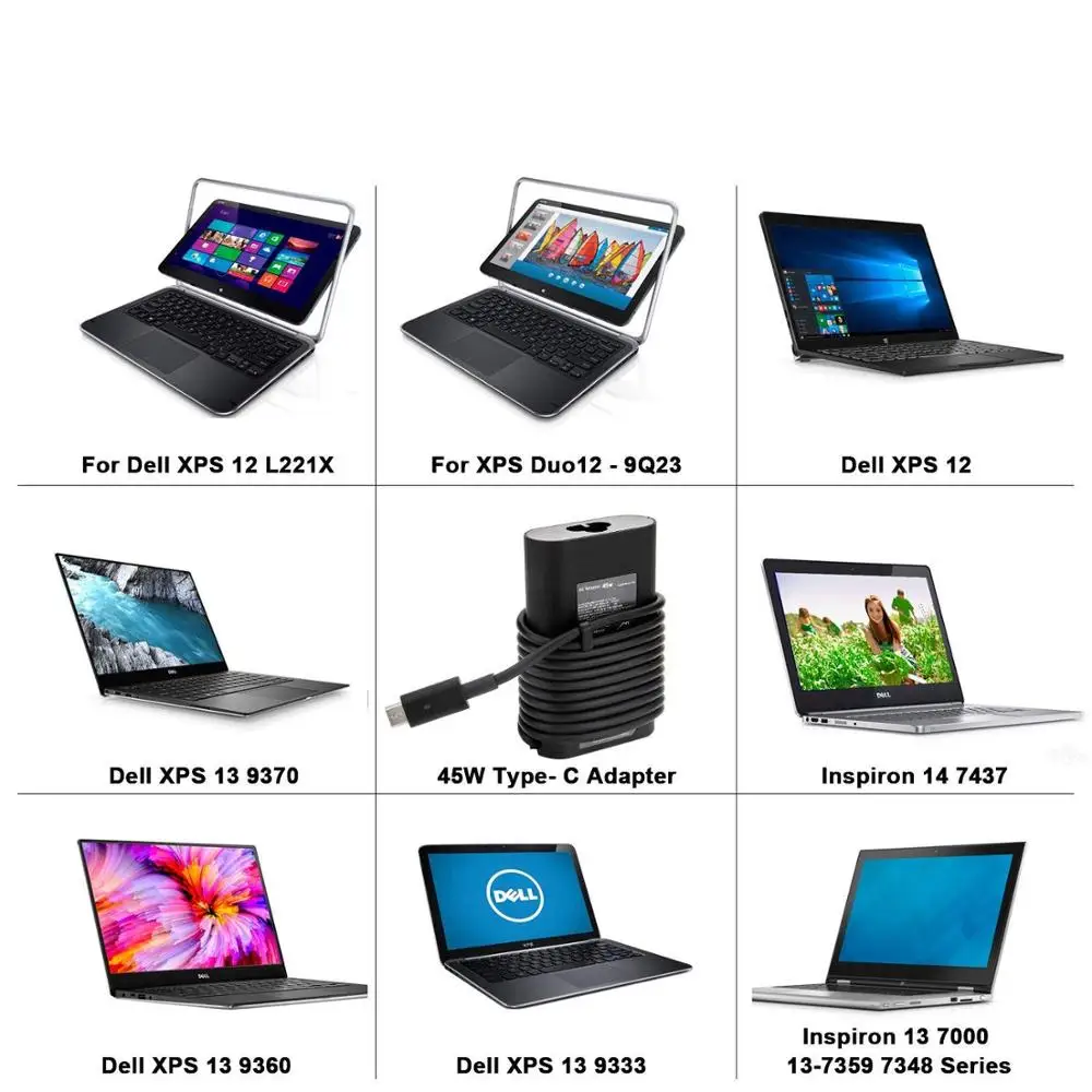 45 Вт USB C адаптер для ноутбука зарядное устройство Dell XPS 13 9365 9370 9380 DELL 12 Latitude 7275 7370 5175