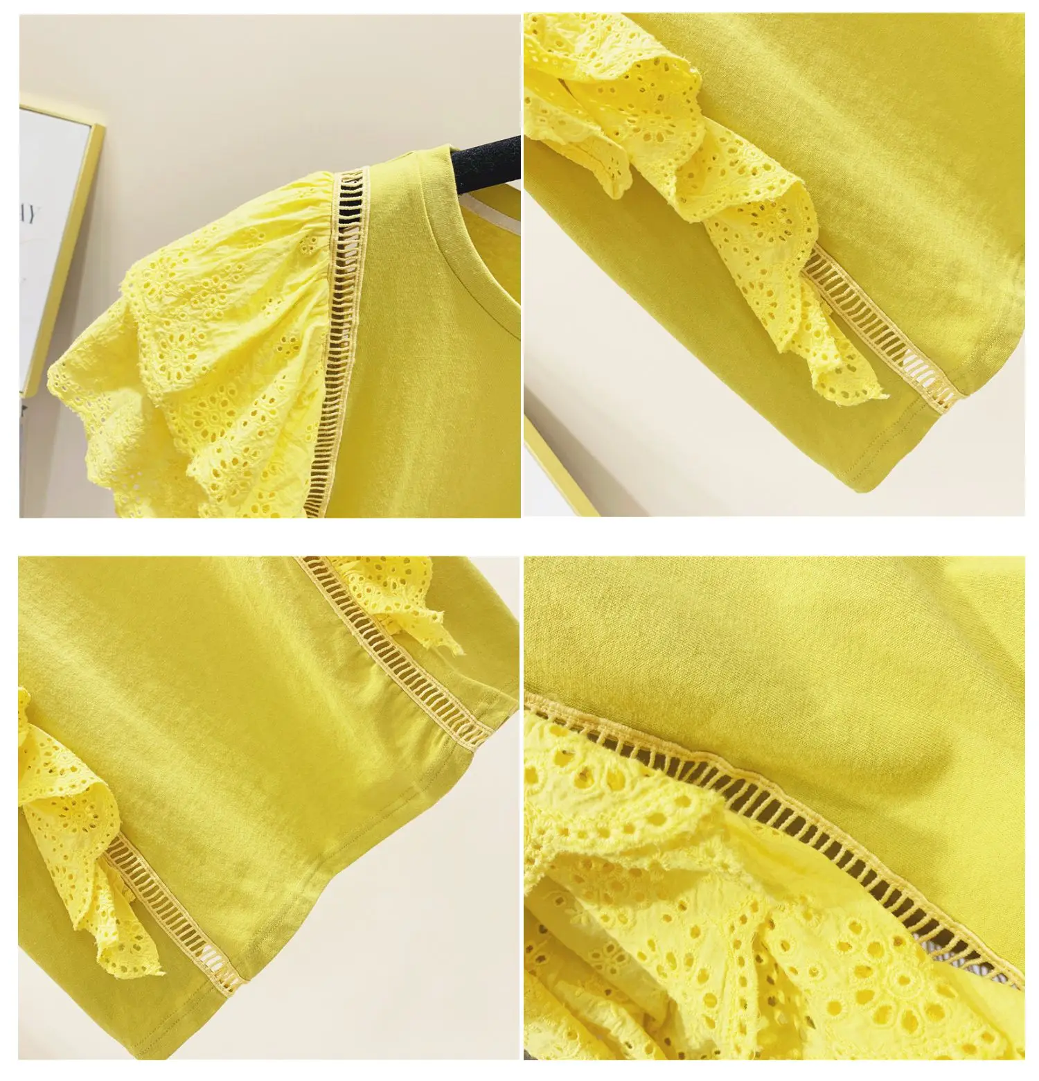 Футболка женская кружевная с оборками хлопковая рубашка коротким рукавом