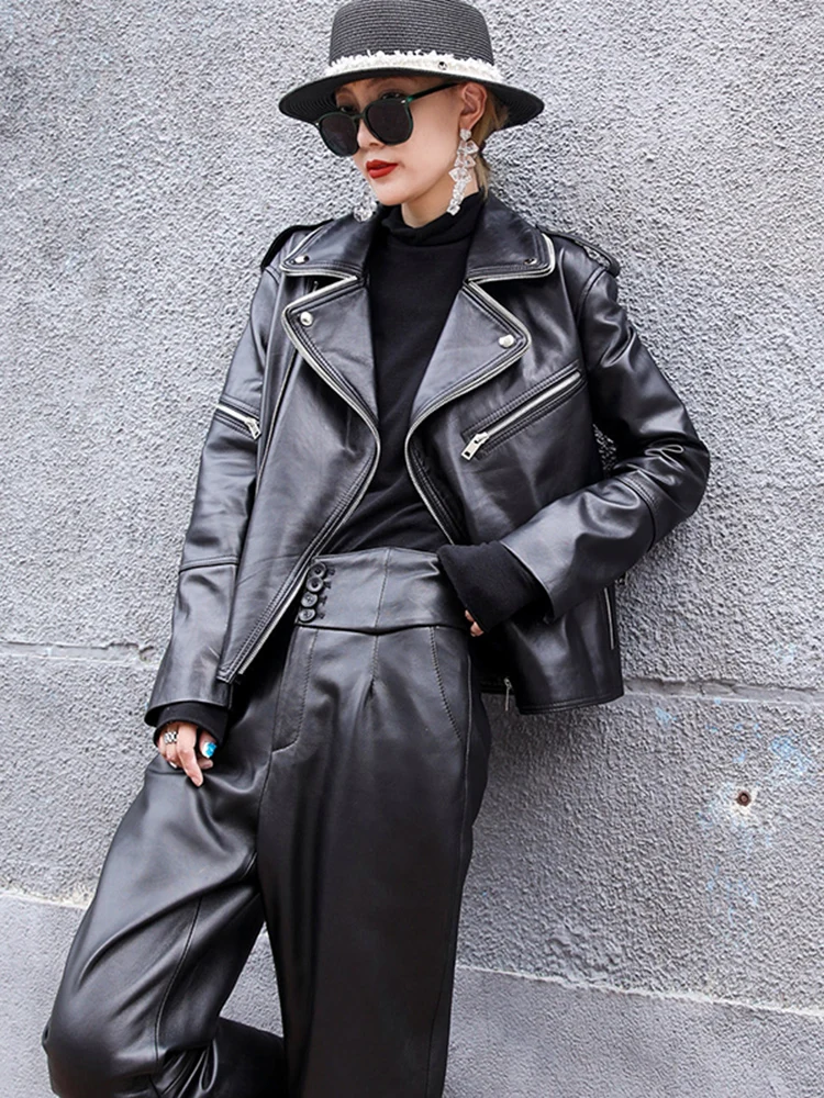 

JCHB 2021 Genuine Leather Jacket Women Motorcycle Sheepskin Coat Female Short Coats and Jackets Spring Autumn Mujer Chaqueta Pp