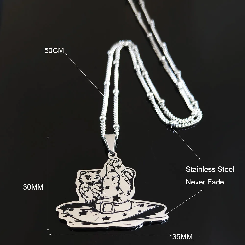 

AFAWA Magic Hat Cat Silver Color Stainless Steel Statement Necklace Men/Women Jewelry collar acero inoxidable mujer N3324S02