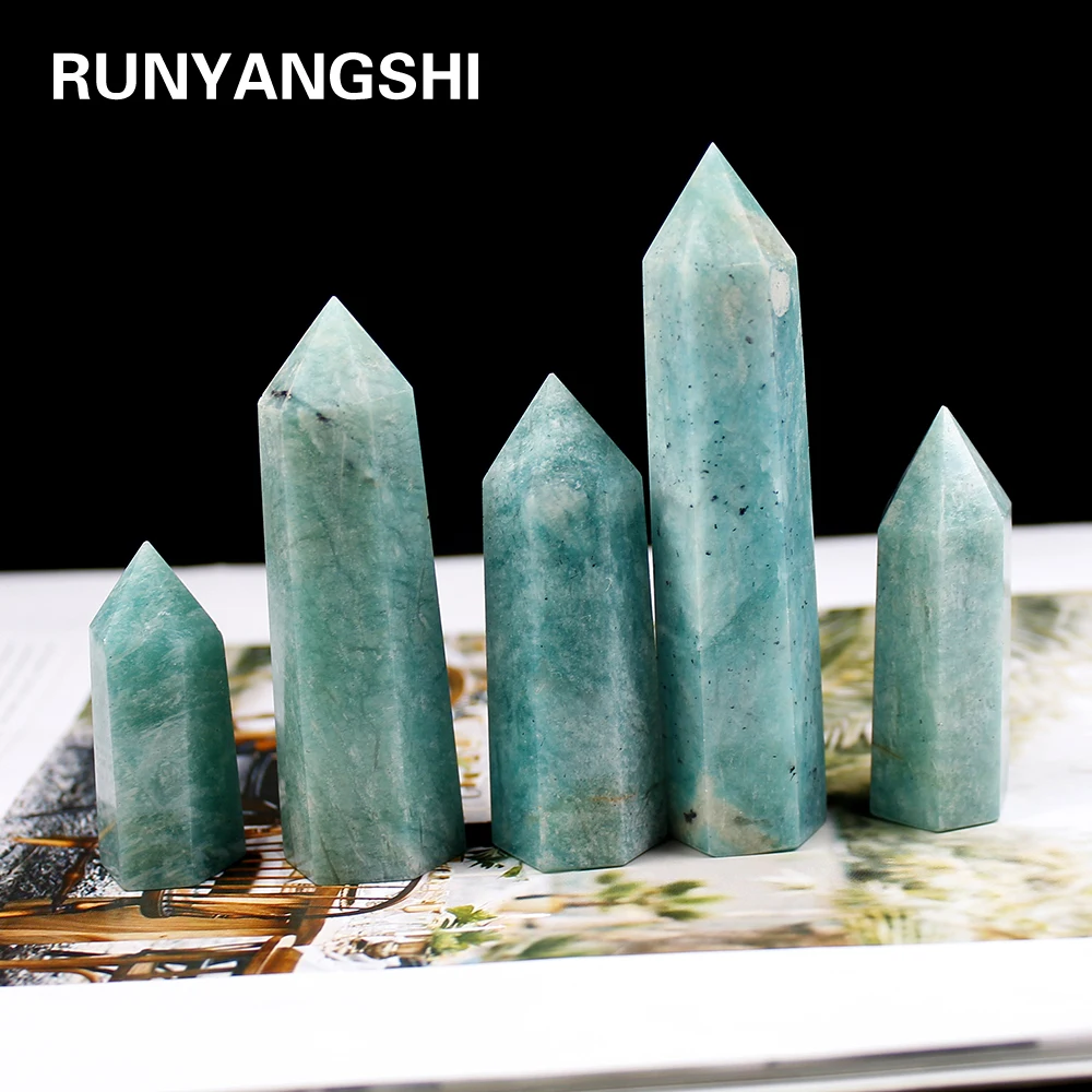 

7-10cm Natural Crystal Point amazonite Healing Obelisk reseda Quartz Wand Ornament for Home Decor Reiki Energy Stone Pyramid 1PC
