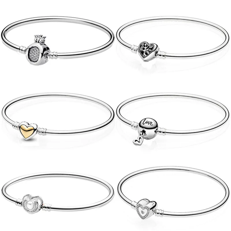 

Original 925 Sterling Silver Crown O Family Tree Freehand Heart Clasp Snake Chain Bangle For Popular Bracelet Bead Charm Jewelry