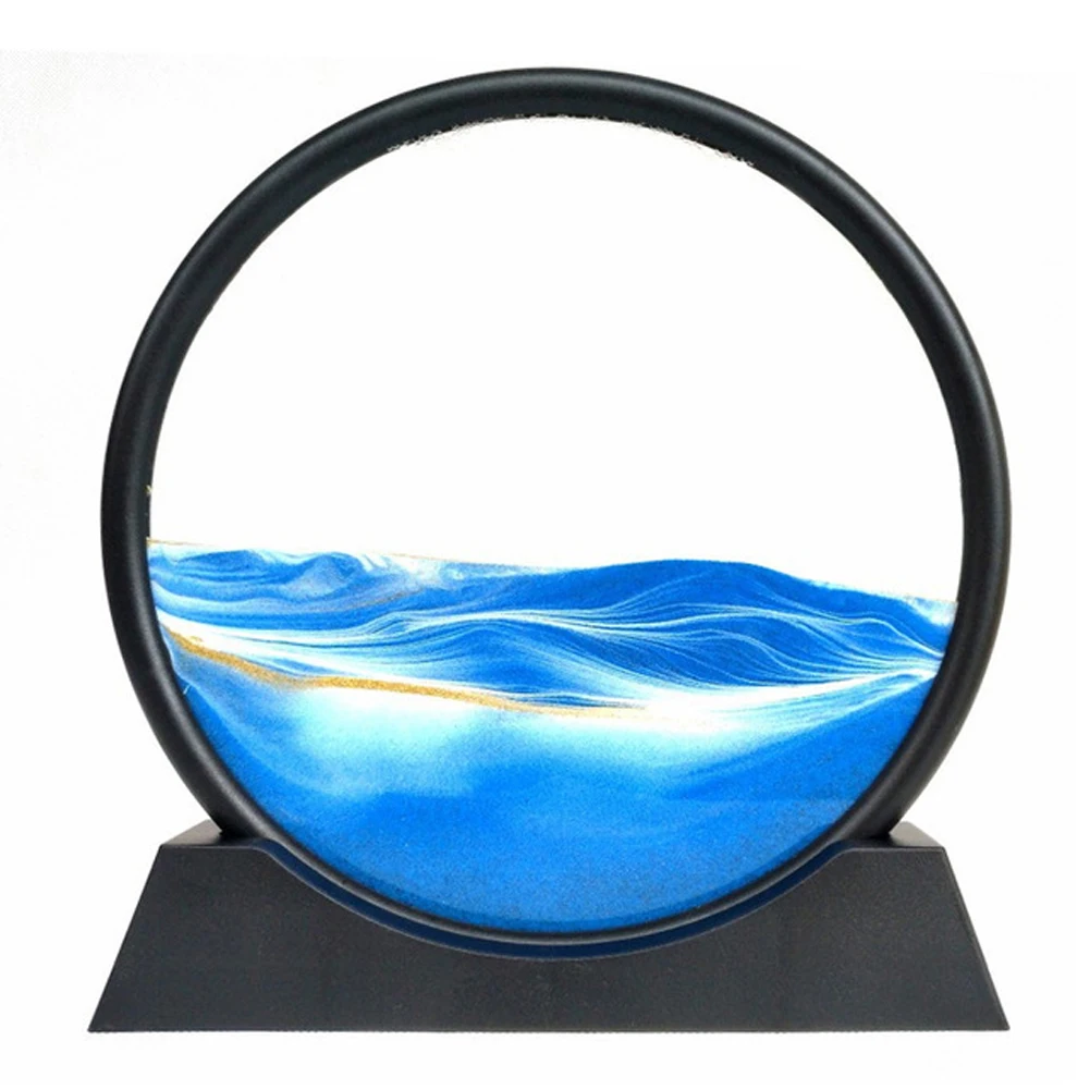 

3d Blue Green Color Moving Sand Frame Flowing Sand Art Picture Glass Landscape In Motion Display Flowing Gift Home Decor