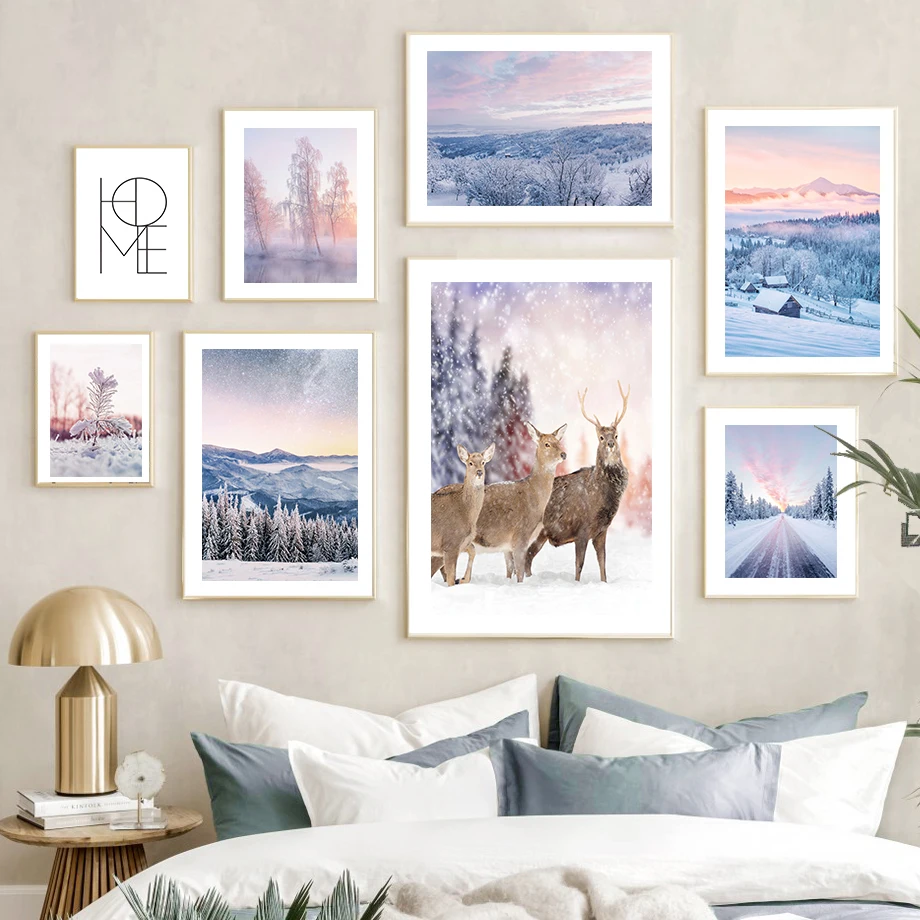 

Winter Forest Pine Snow Moose Christmas Wall Art Canvas Painting Nordic Posters And Prints Wall Pictures For Living Room Decor