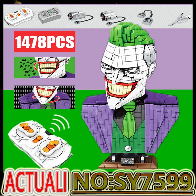 

SY7599 Evil Clown Dark Knight Remoted Joker Justice Heroes Model Figure Control Superhero Motoried Head Curios for Display Gift